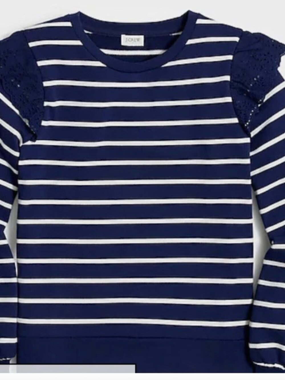 J.Crew Factory Women's White Navy Stripe Ruffle Lace Sleeve Sweatshirt Size XL - Picture 3 of 12